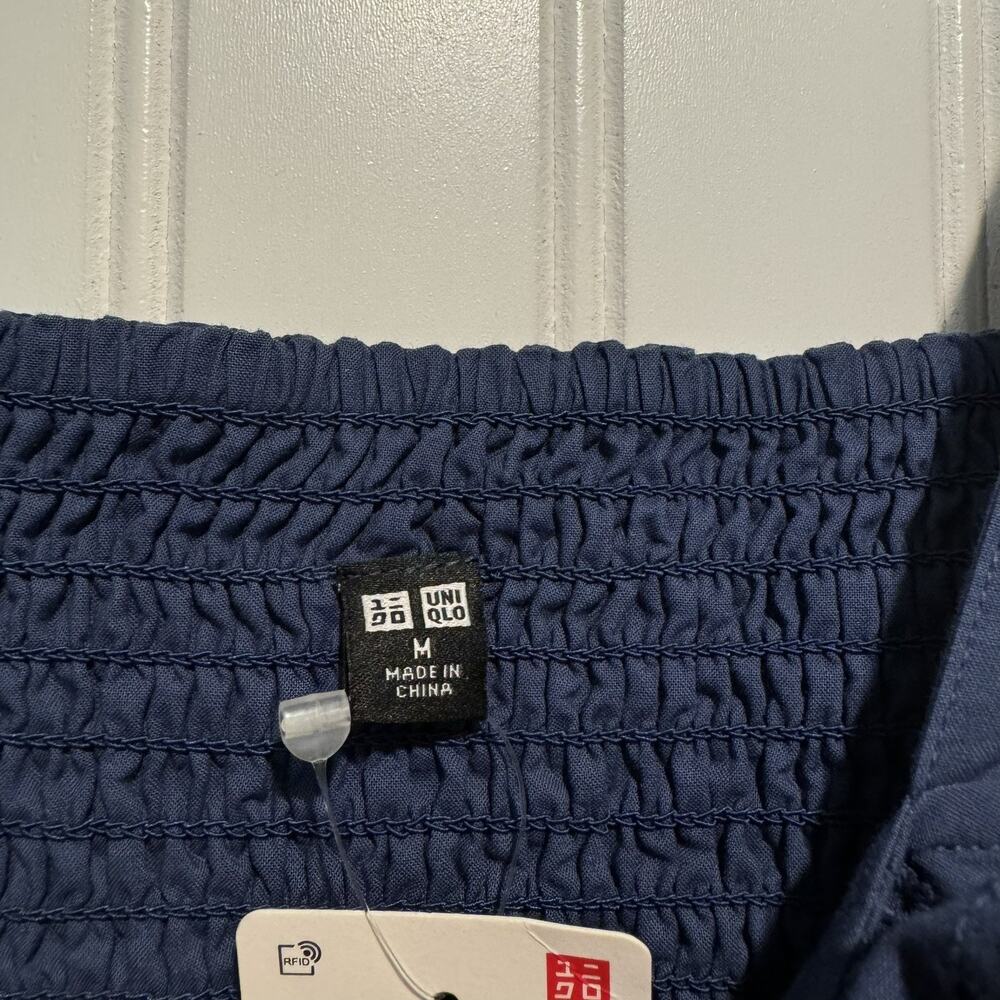 Uniqlo Blue Cotton Embroidered Smocked Eyelet Lace Dress NEW Size Medium - Picture 5 of 8